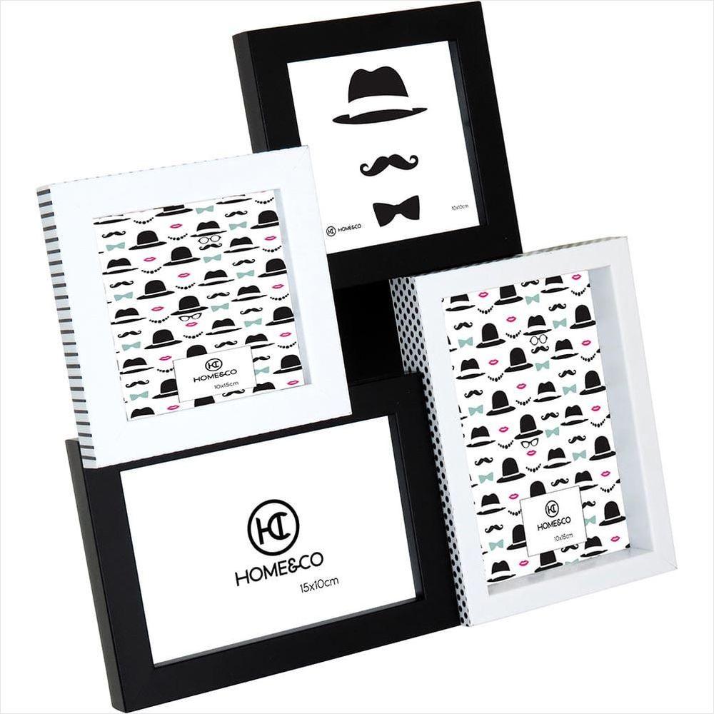 Porta-Retratos 4 Fotos Plástico Preto Home&Co Maddie - 1