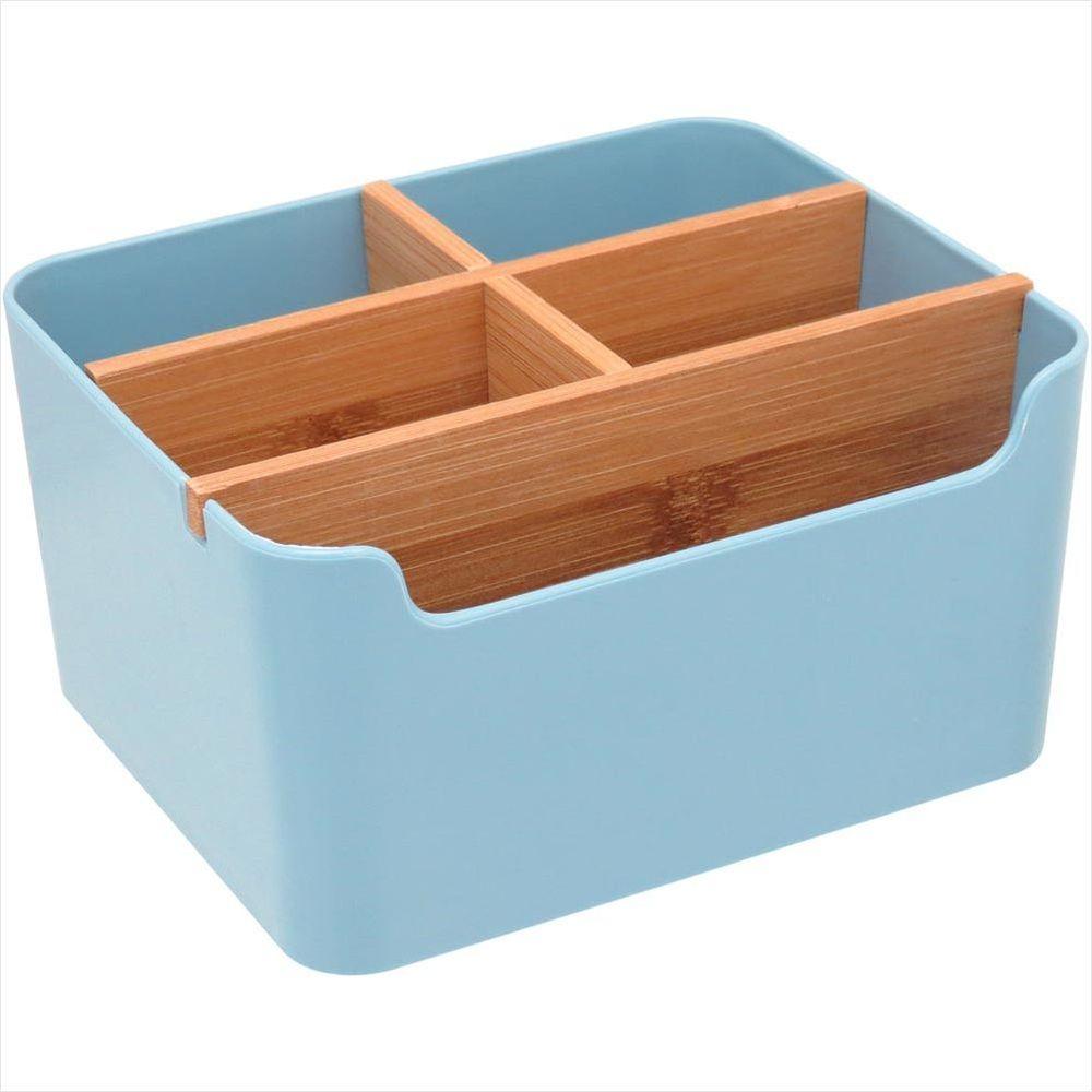 Porta Talheres Com 5 Divisões Plástico Azul Anetto 10x18x15cm - 1