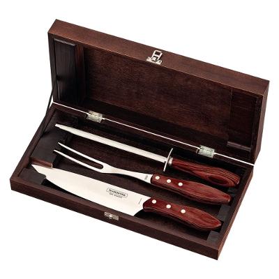 Kit Churrasco Tramontina Inox Vermelho Polywood Estojo em Madeira 4 Peças