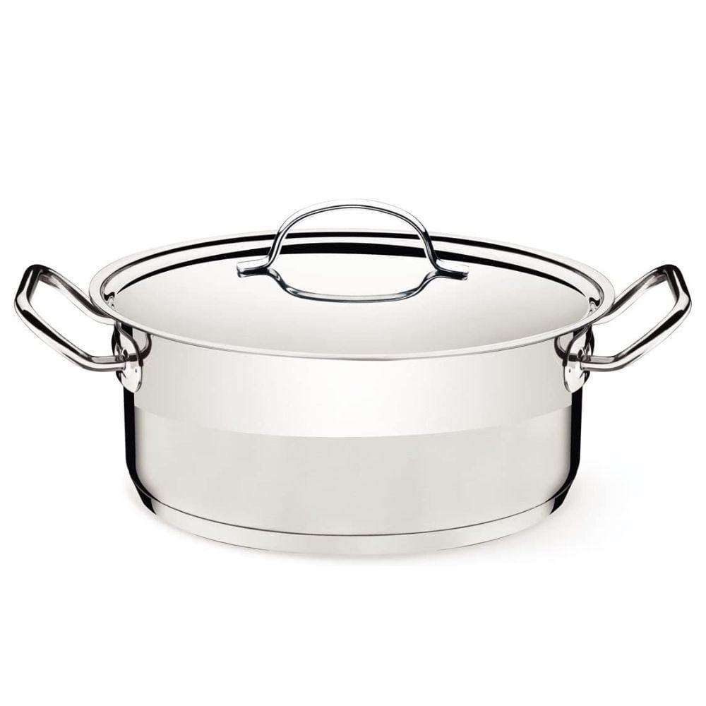 Caçarola Tramontina Professional Rasa Inox e Tampa Plana Detalhe Satinado 20cm 2,9L - 5