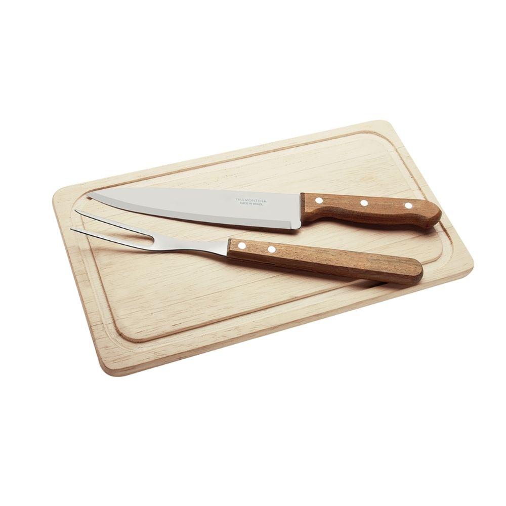 Kit Churrasco Tramontina Inox e Cabos em Madeira Natural 3 Peças - 1