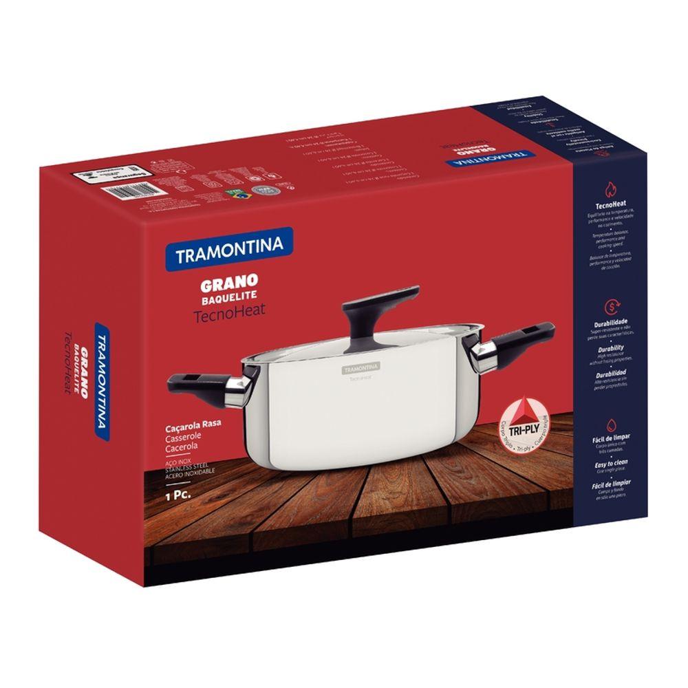 Caçarola Rasa Tramontina Grano Inox Corpo Triplo e Tampa 24 cm 4,4 L - 3