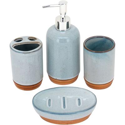 Jogo Banheiro 4 peças Cerâmica Azul Dom-Fafe