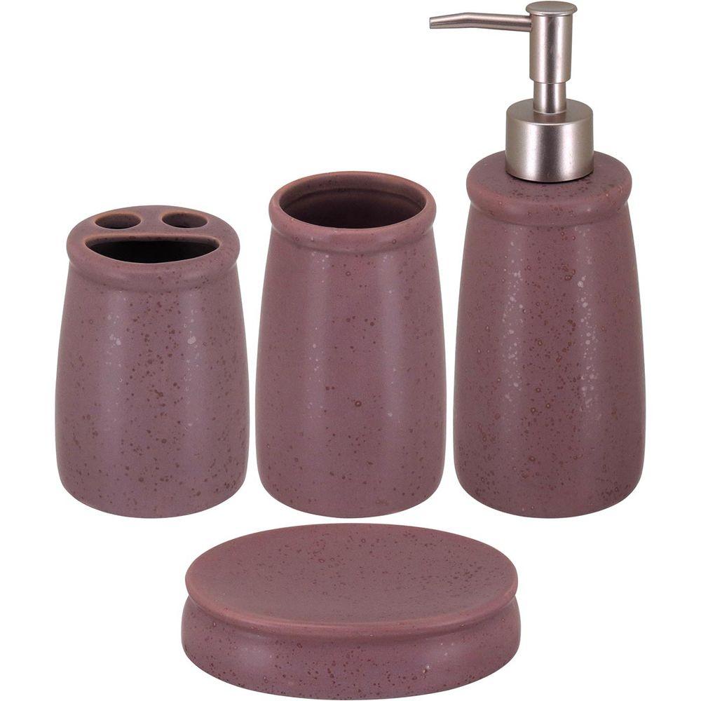 Jogo Banheiro Cerâmica Rosa 4 Peças - 1