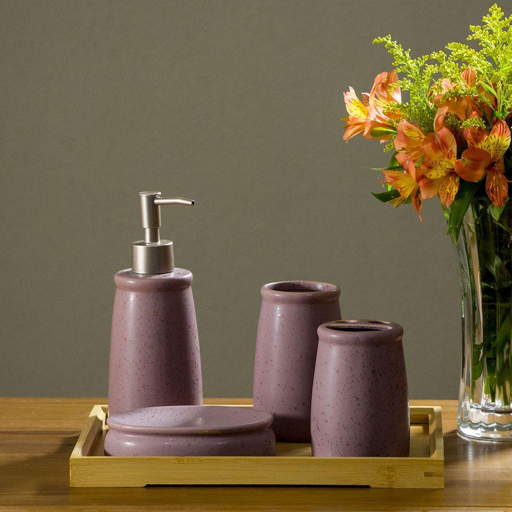 Jogo Banheiro Cerâmica Rosa 4 Peças - 7