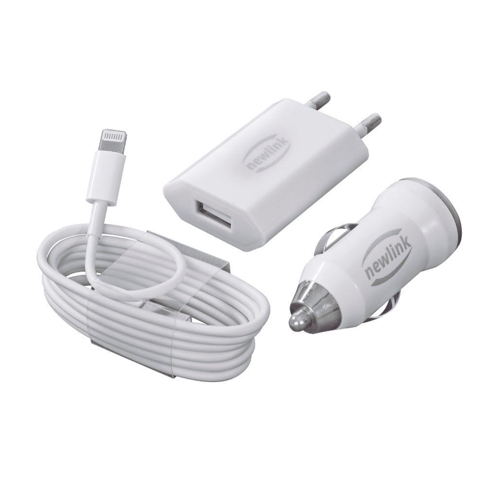 Kit Carregadores Lightning Automotivo E Tomada Newlink Kt200 Branco - 1