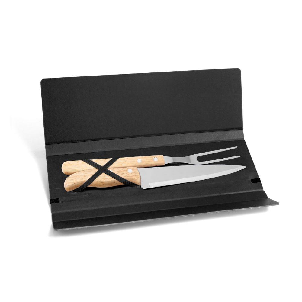 Conjunto De Garfo E Faca Inox / Madeira Com Estojo Preto - 3 Pçs Welf - 1