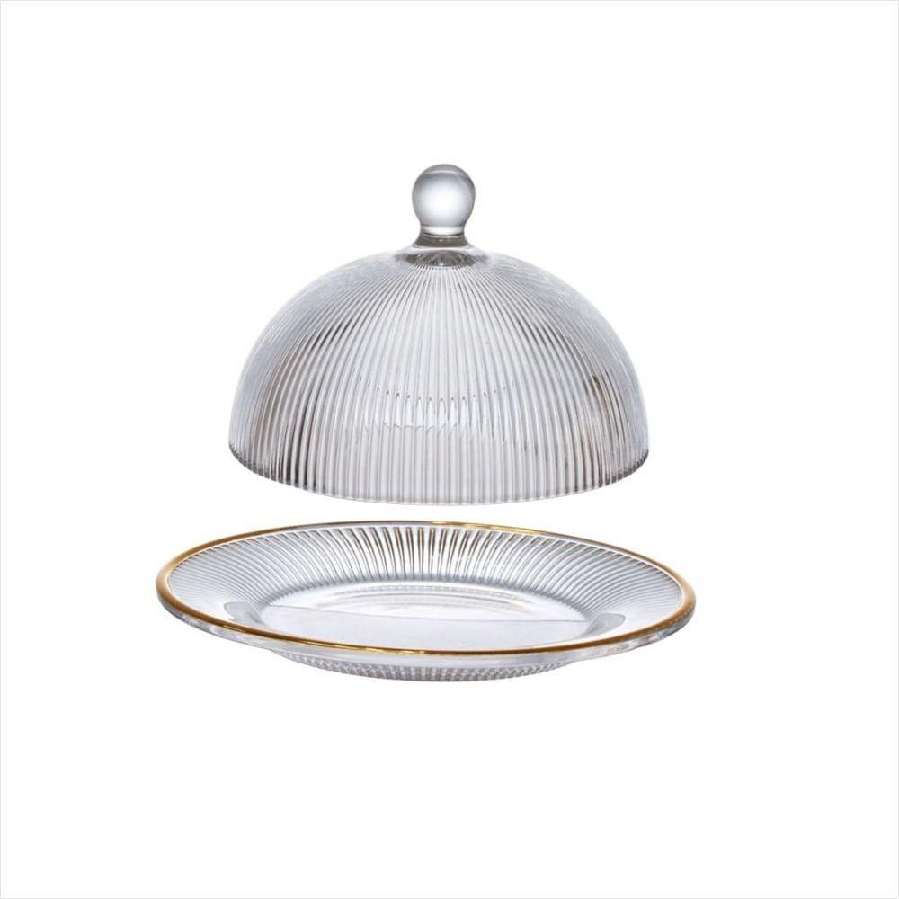 Queijeira de Vidro Graffiato com Borda Dourada 20 cm - 2