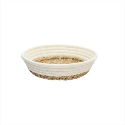 Cesto de Tecido com Forro de Palha Branco 20 cm