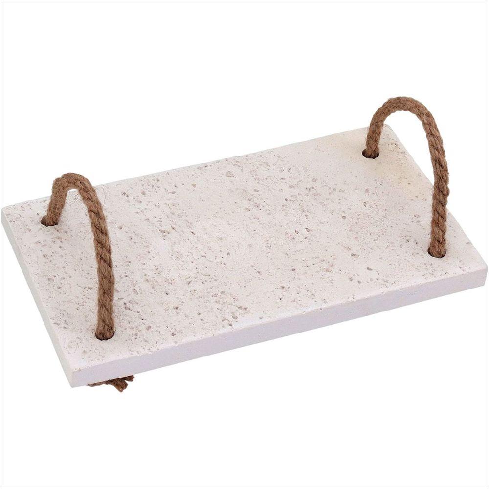 Bandeja Alça Fibra Mármore 1x14x24cm Branco - 1