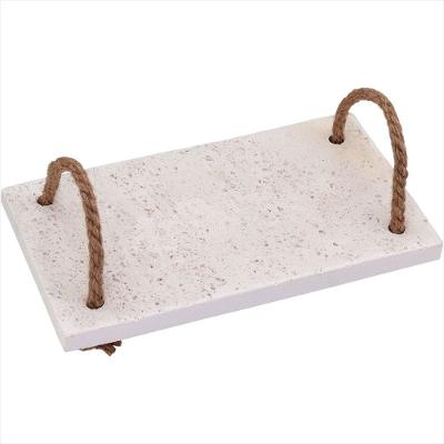 Bandeja Alça Fibra Mármore 1x14x24cm Branco