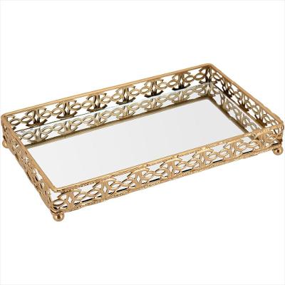 Bandeja Espelhado Metal 3x22x13 centímetros Dourado