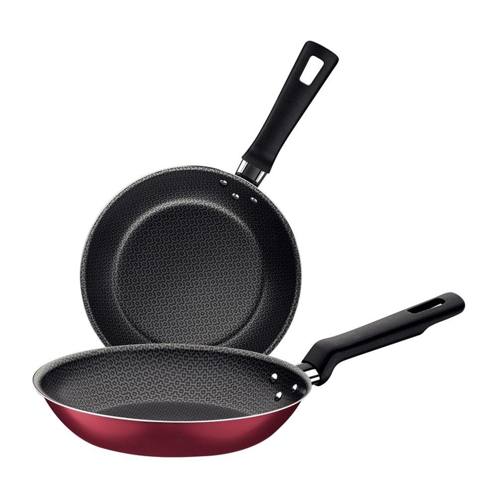 Jogo Frigideiras Tramontina Loreto Antiaderente Cabos Baquelite Vermelho 2 Peças - 1