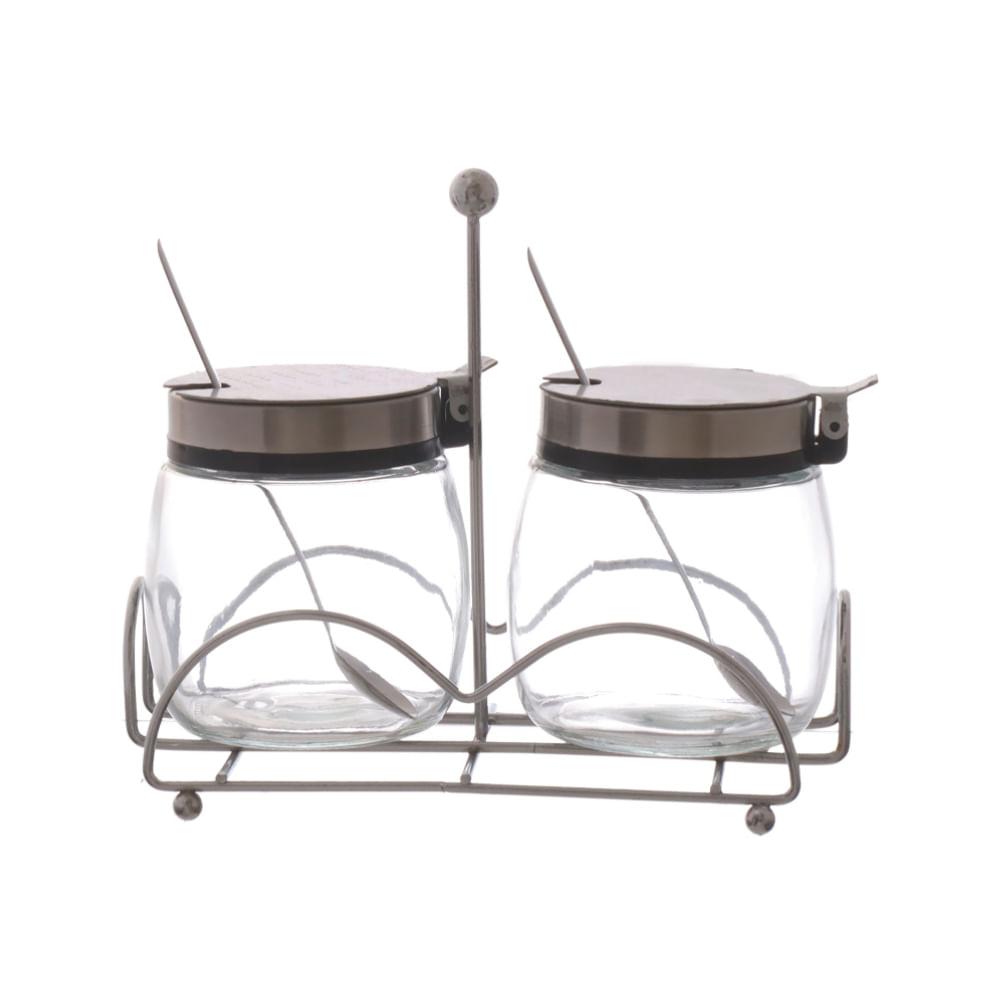 Porta Condimentos 2 Peças Com Colher E Suporte - Hauskraft - 1