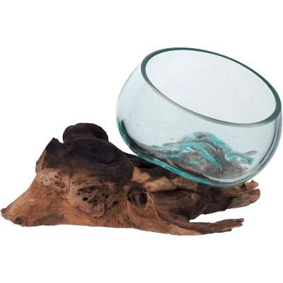 Vaso Escorrido Base Madeira Vidro 11-20-17cm