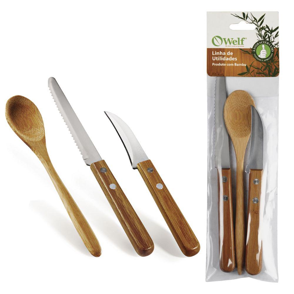 Conjunto De Utensílios Inox/Bambu Special Line - 3 Pçs Welf - 2