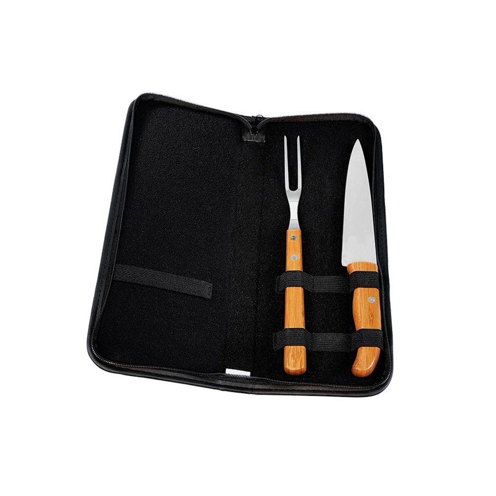 Conjunto De Garfo, Faca  Inox/Bambu Com Estojo E Avental - 4 Pçs Welf - 1