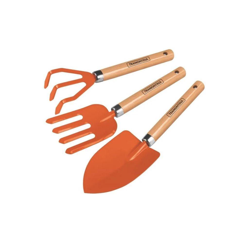 Conjunto para jardim Tramontina 3 peças com Ancinho garfo 4 dentes e pazinha - 1