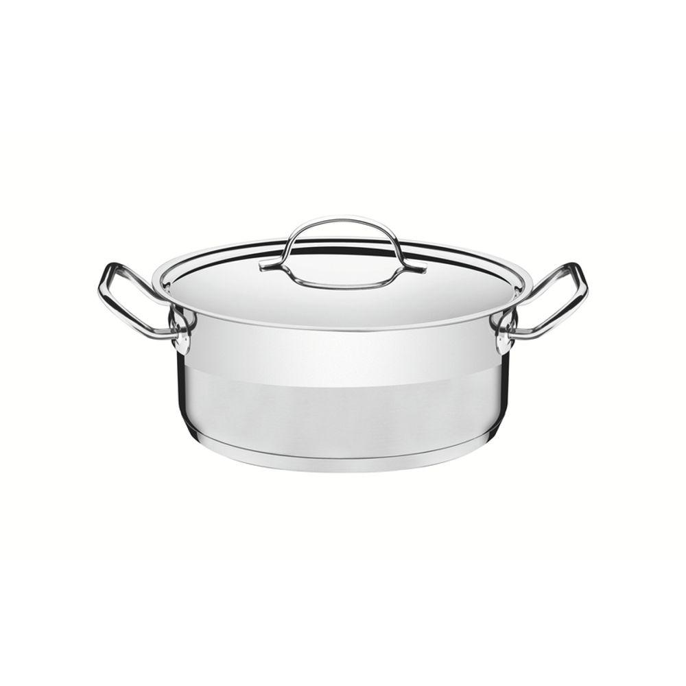 Caçarola Tramontina Professional Rasa Inox e Tampa Plana Detalhe Satinado 20cm 2,9L - 1