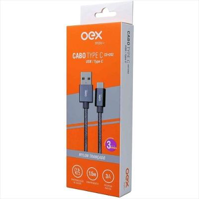Cabo OEX CE202 USB/Type C Nylon Trançado 1.5M Cinza Rápido