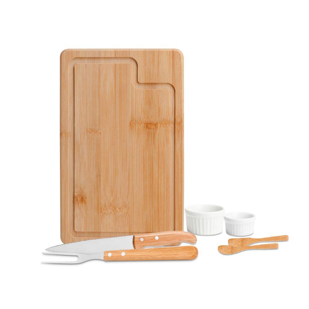 Conjunto Para Churrasco / Petisco Em Bambu / Porcelana - 7 Pçs Welf - 1