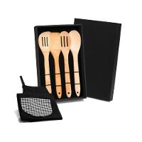 Conjunto De Utensílios Em Bambu 30Cm Com Avental - 5 Pçs Welf - 1
