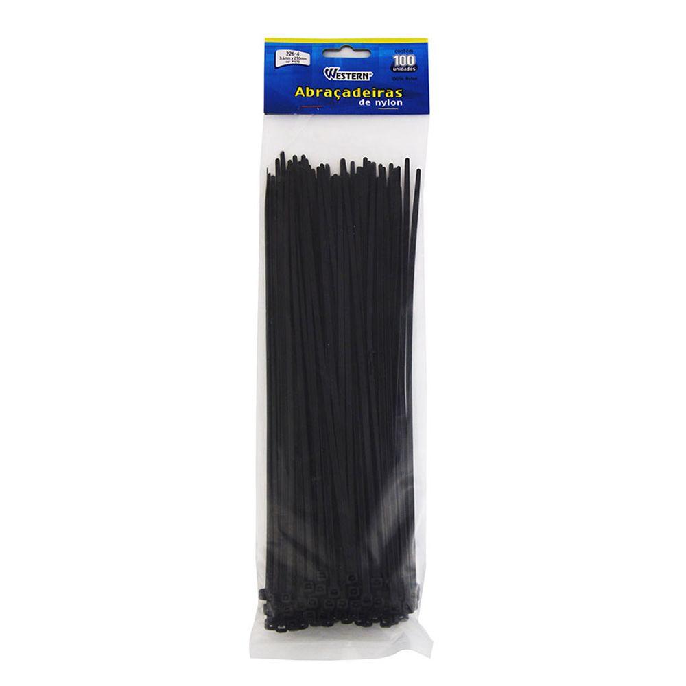 Jogo 100 Abraçadeira Preto 3,6X250Mm Western - 1