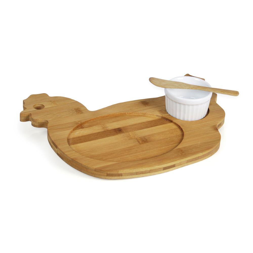 Conjunto Para Petisco Em Bambu / Porcelana - 3 Pçs Welf - 1