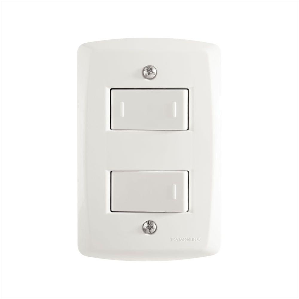 Conjunto 4x2 com 1 Interruptor Simples 10 A 250 V e 1 Interruptor Paralelo 10 A 250 V Tramontina Lux2 Branco - 1