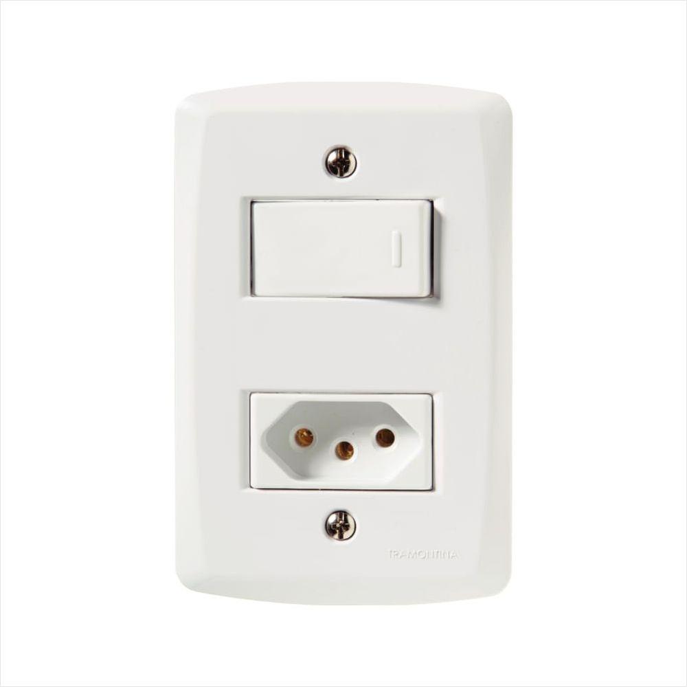 Conjunto 4x2 com 1 Interruptor Paralelo 10 A 250 V e 1 Tomada 2P+T 20 A 250 V Tramontina Lux2 Branco - 1