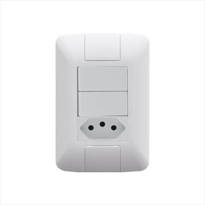 Conjunto 4x2 com 2 Interruptores Simples 6 A 250 V e 1 Tomada 2P+T 10 A 250 V Tramontina Aria Branco