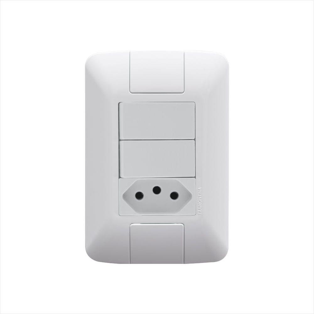 Conjunto 4x2 com 2 Interruptores Simples 6 A 250 V e 1 Tomada 2P+T 10 A 250 V Tramontina Aria Branco - 1