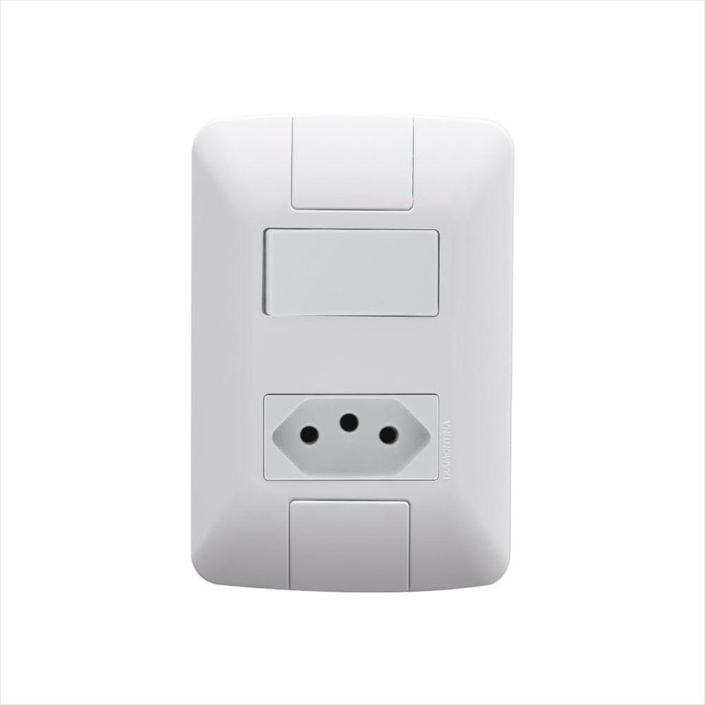Conjunto 4x2 com 1 Interruptor Paralelo 6 A 250 V e 1 Tomada 2P+T 10 A 250 V Tramontina Aria Branco - 1