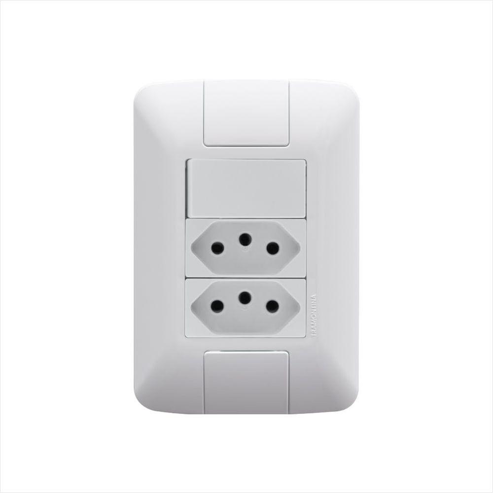 Conjunto 4x2 com 1 Interruptor Simples 6 A 250 V e 2 Tomadas 2P+T 10 A 250 V Tramontina Aria em Branco - 1