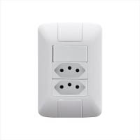 Conjunto 4x2 com 1 Interruptor Simples 6 A 250 V e 2 Tomadas 2P+T 10 A 250 V Tramontina Aria em Branco - 1