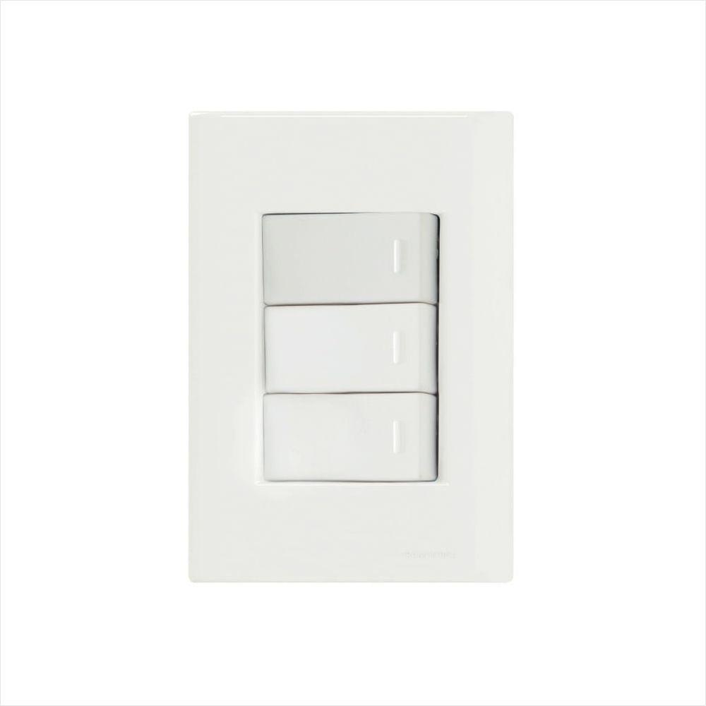 Conjunto 4x2 com 3 Interruptores Simples 10 A 250 V Tramontina Giz Branco - 1