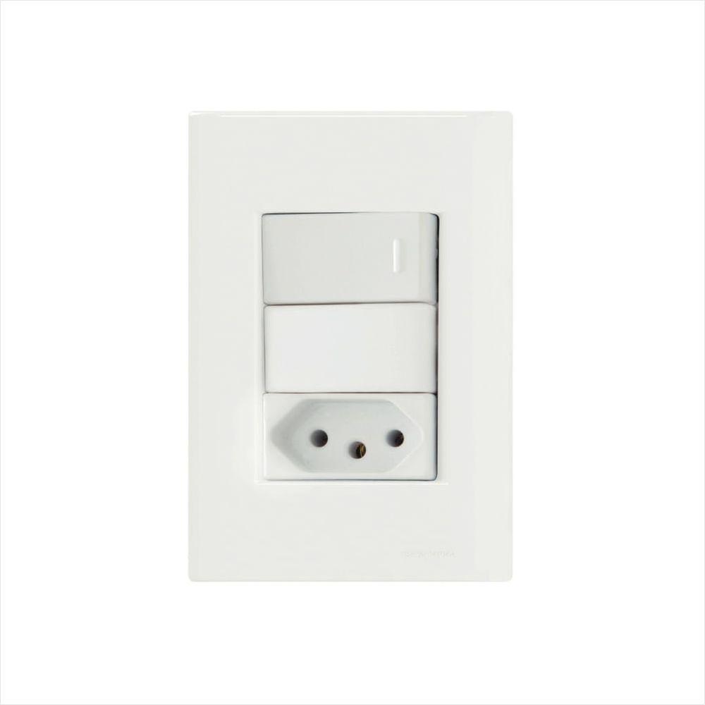 Conjunto 4x2 com 1 Interruptor Simples 10 A 250 V e 1 Tomada 2P+T 20 A 250 V Tramontina Giz Branco - 1