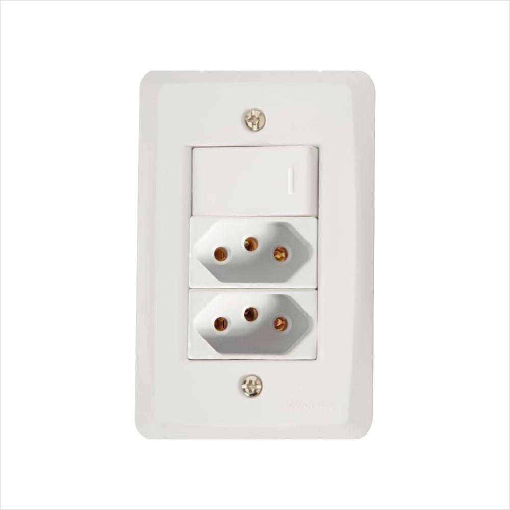 Conjunto 4x2 com 1 Interruptor Simples 10 A 250 V e 2 Tomadas 2P+T 10 A 250 V Tramontina Lux2 Branco - 1