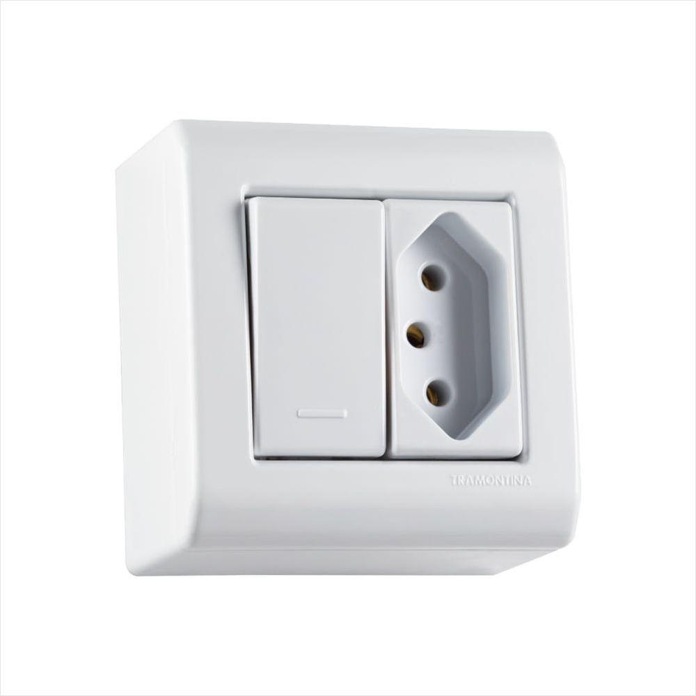 "Caixa de Sobrepor com 1 Interruptor Simples 10 A 250 V e 1 Tomada 2P+T 20 A 250 V Tramontina	" - 1