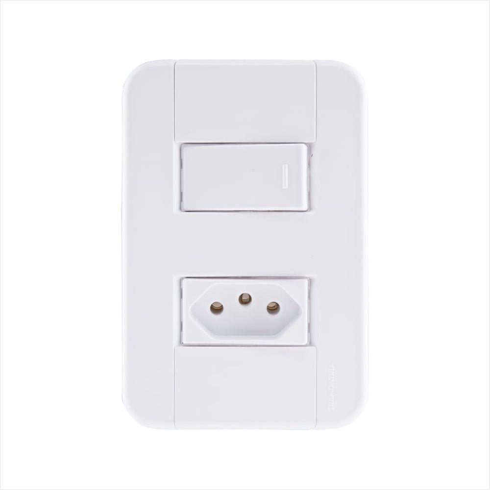 Conjunto 4x2 com 1 Interruptor Simples 10 A 250 V e 1 Tomada 2P+T 20 A 250 V Tramontina Tablet Branco - 1