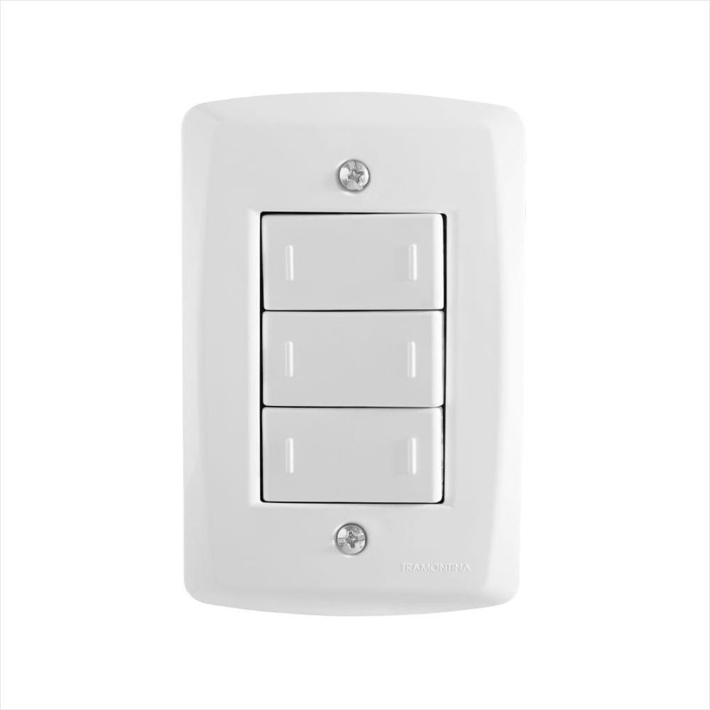 Conjunto 4x2 com 3 Interruptores Paralelos 10 A 250 V Tramontina Lux2 Branco - 1