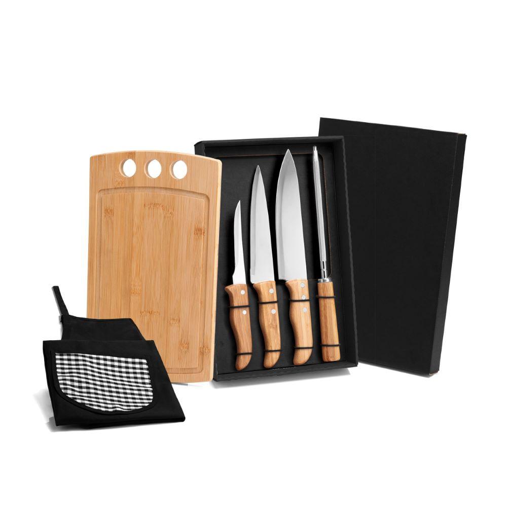 Kit Para Cozinha Em Bambu/Inox Com Avental - 6 Pçs Welf - 1