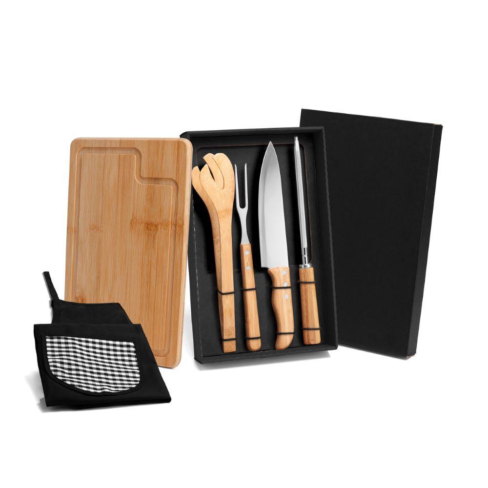 Kit Para Churrasco Em Bambu/Inox Com Avental - 6 Pçs Welf - 1