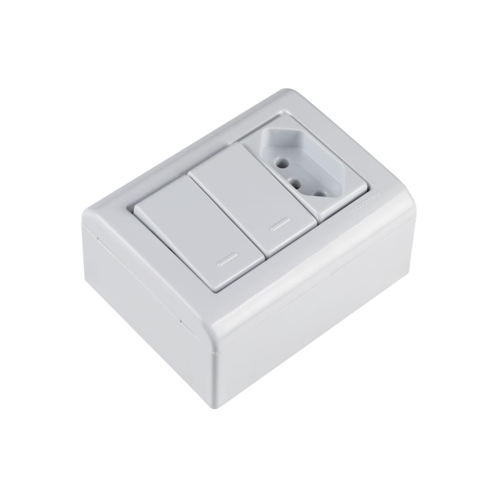 Caixa de Sobrepor com 2 Interruptores Simples 10 A 250 V e 1 Tomada 2P+T 10 A 250 V Tramontina - 2