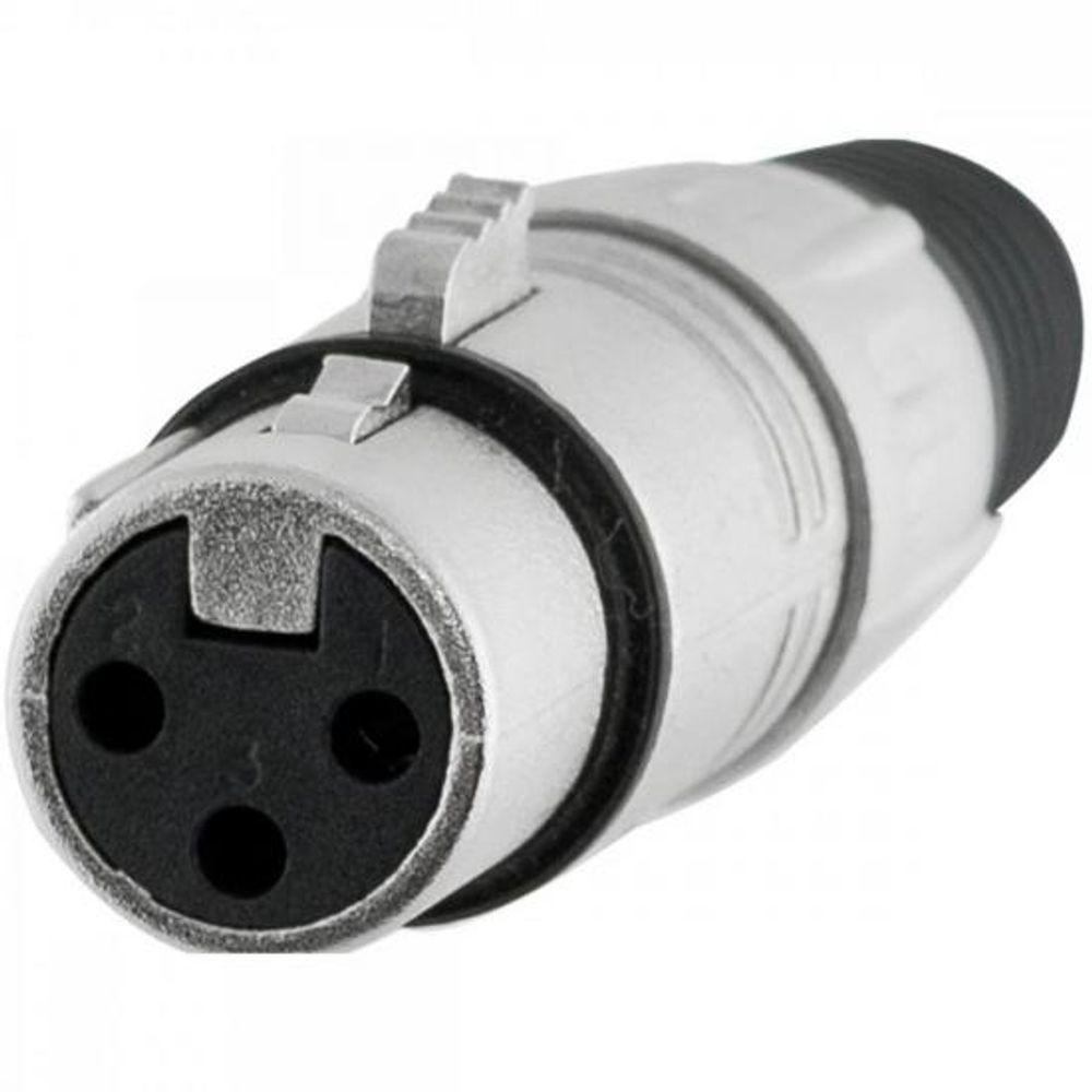 Conector XLR Fêmea 3 Pólos Niquelado HX001F Prata HYXPCT / 2 - 3