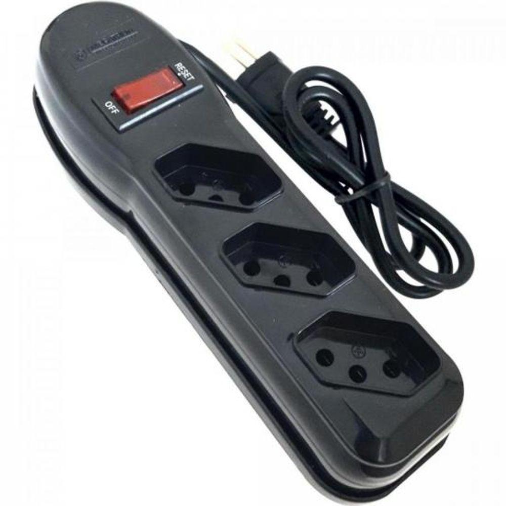 Filtro de Linha Com 3 Tomadas 1M Circuit Breaker Preto Megatron - 1