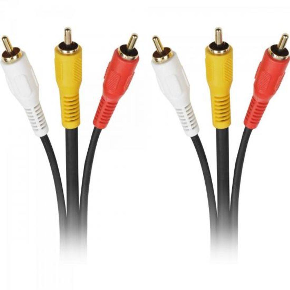Cabo 3 RCA Macho x 3 RCA Macho Com Coaxial 1,8m Preto Storm pacote Com 10 - 1