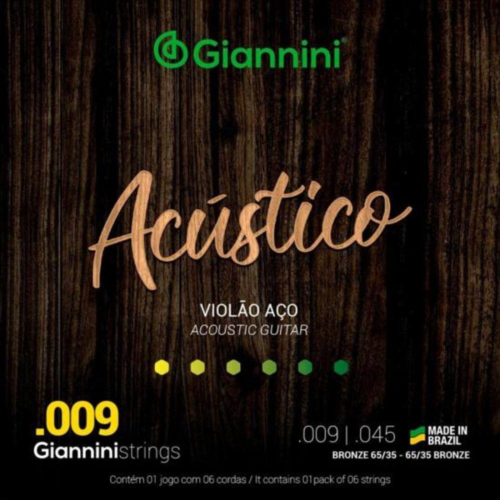 Encordoamento Para Violão Aço .009 Giannini GESWAL Acústico Bronze 65/35 - 1