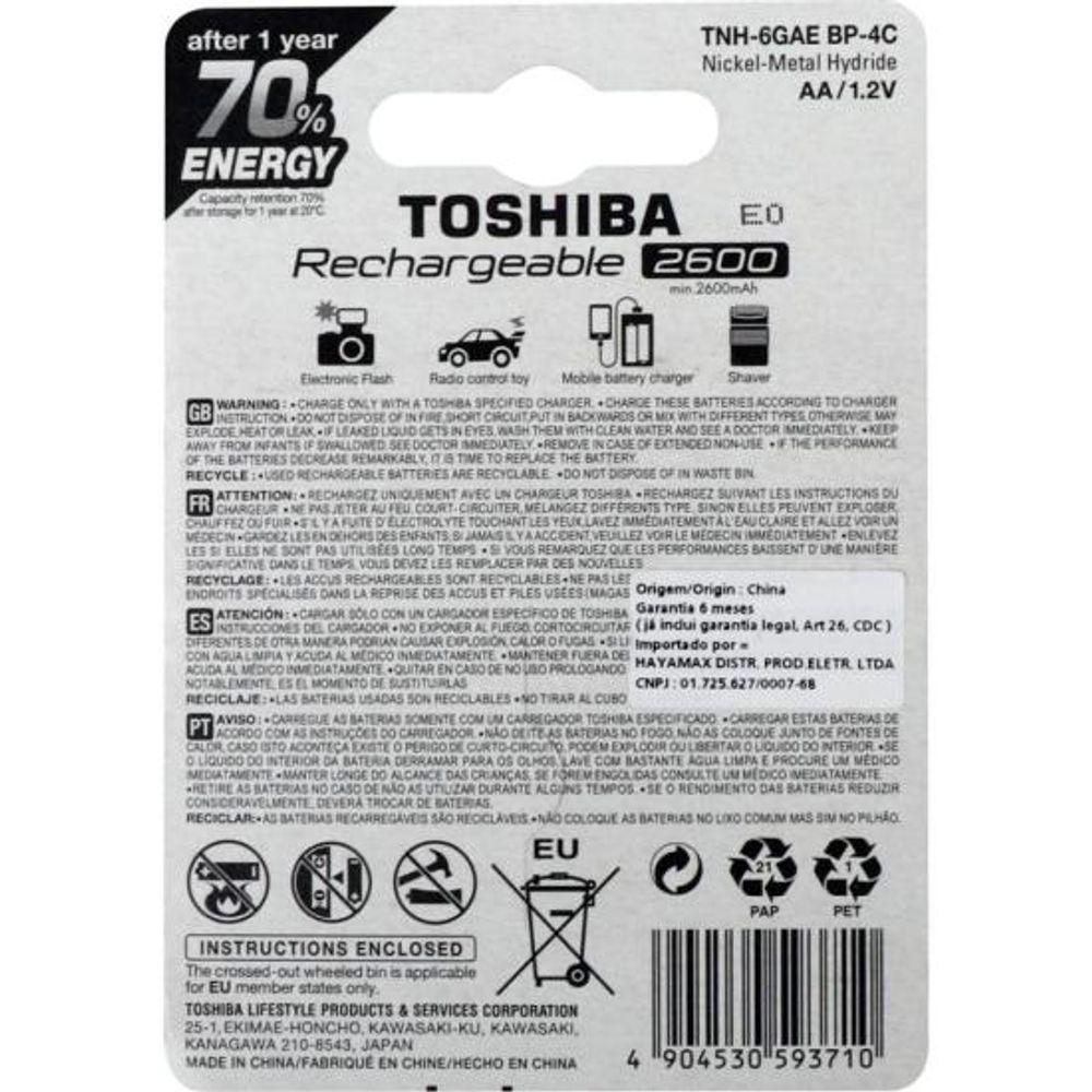 Pilha Recarregável AA 1,2v 2600mAh TNH6GAE (Com4 Pilhas) Toshiba - 7
