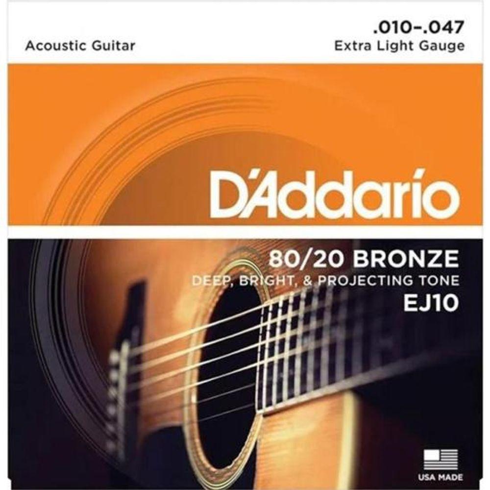Encordoamento Violão Aço .010-.047 80/20 Bronze EJ10-B D Addario Com Corda Extra PL010 - 1